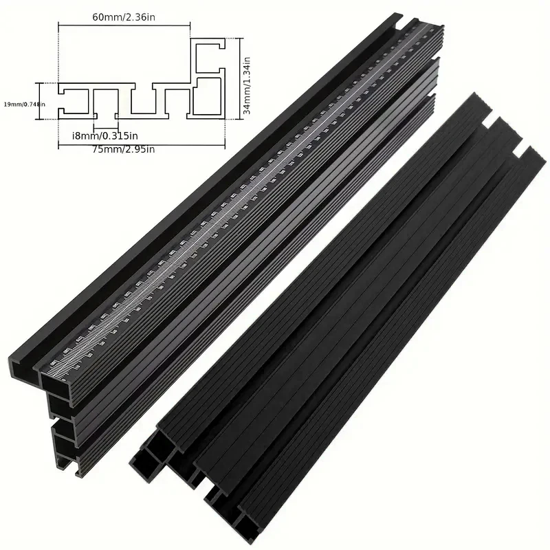 طقم سياج ربط من الألومنيوم الأسود مع مسارات T متعددة وشريط توصيل سياج ملف تعريف النجارة الدقيق لطاولة التوجيه
