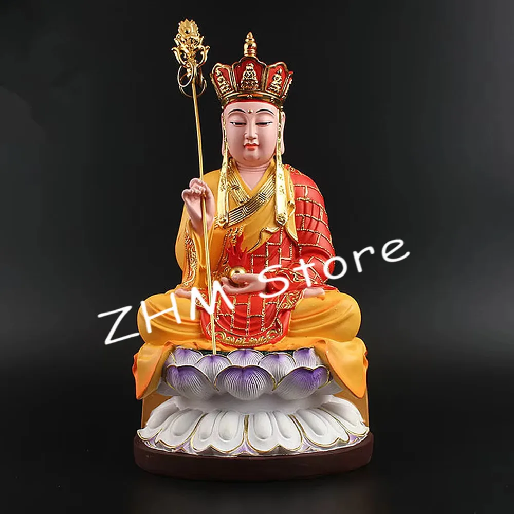 32x17cm Yellow Plated Super Big Ksitigarbha Buddha Statue,Resin Sweeping Demon Lotus Base Mascot Home Putting Decoration