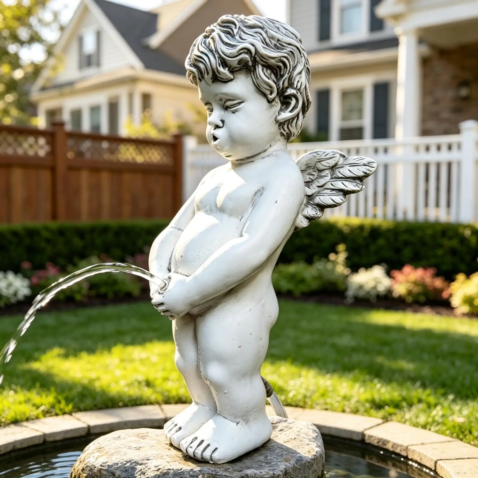 r Garden Fountain Angel Boy Statue, r-Powered OutdoorWater Feature, Hand-Painted Resin Patio Decor Accent Piece for