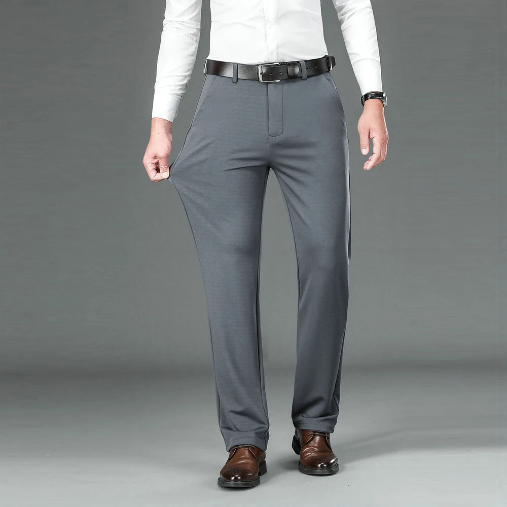 Men Anti-Wrinkle Trousers Business Casual Lightweight Elastic Polyester Dress Pants  5 Classic Colors 10+ Sizes Trouser 2025
