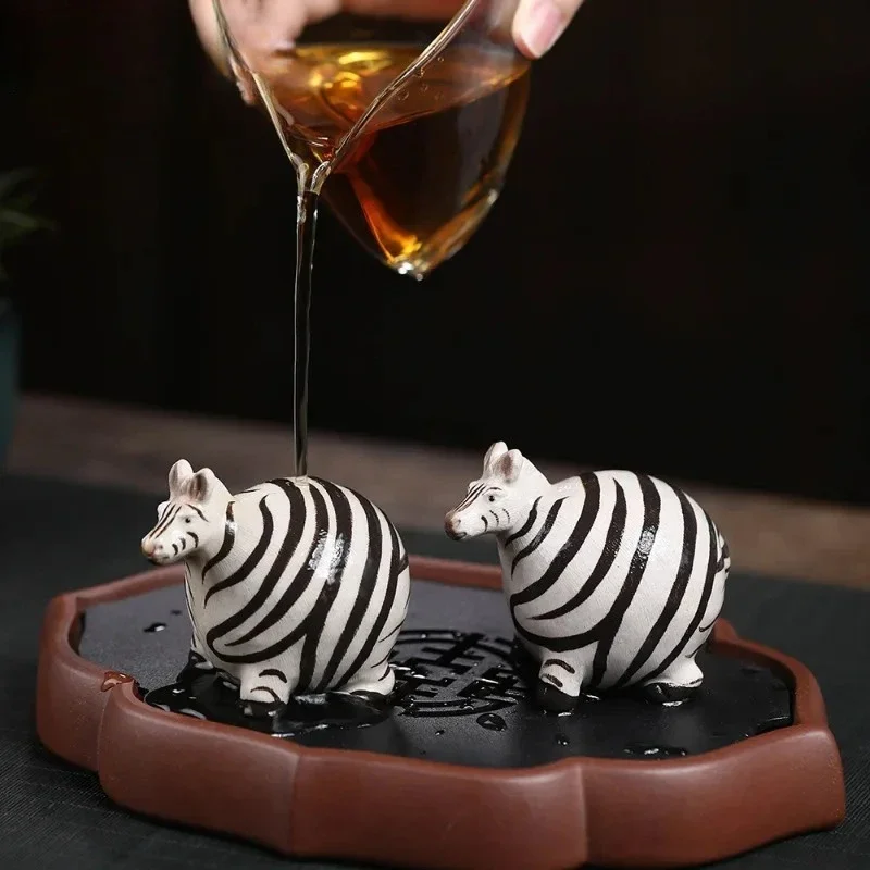 Handmade Fat Zebra Purple Clay Cute Horse Tea Pet Retro Exquisite Miniatures Tea Figurine Play Toys Tea Statue Accessories Gift