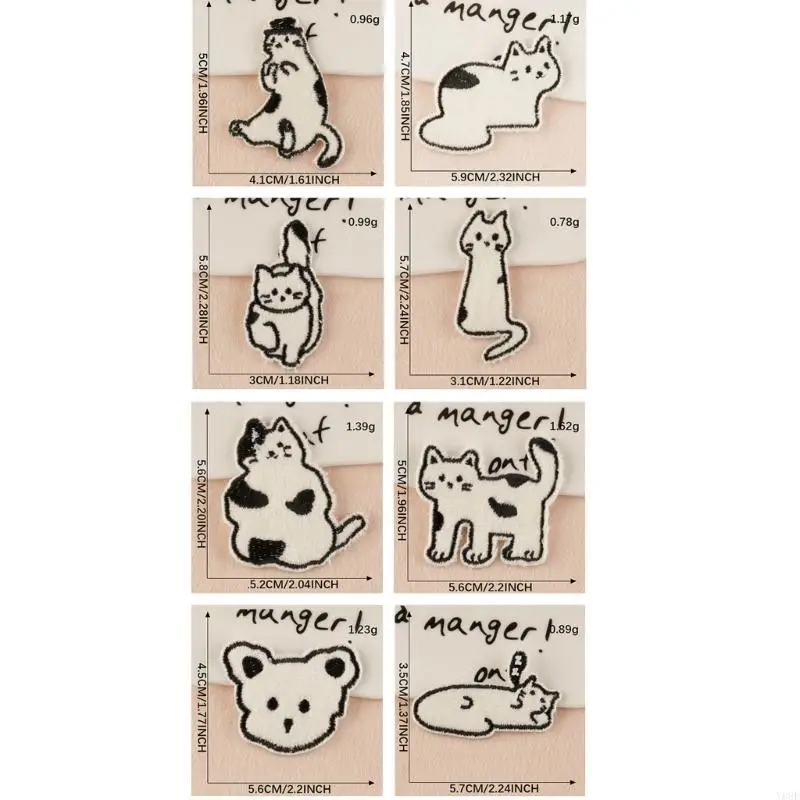 8 Pcs Cartoon Cats Iron on Patches Animal Repair Patches Sewing on Applique Patches for Clothing Jeans Hat Backpacks Y08E