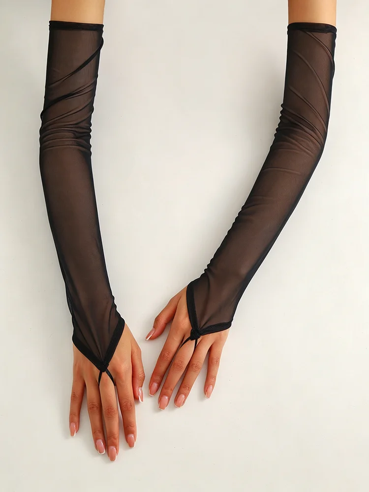 48cm Bonbonfarbene Elastische Netz-Dünne Transparente Fingerhandschuhe für Damen Sexy Party Cosplay Elegante Etikette Opernhandschuhe – Detail 2