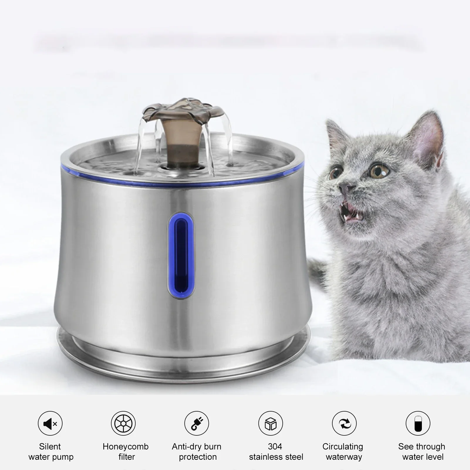 

Pet Water Dispenser Automatic Cat Water Fountain 2.5L Stainless Steel Electric Dog Water Bowl for Pet Supplies