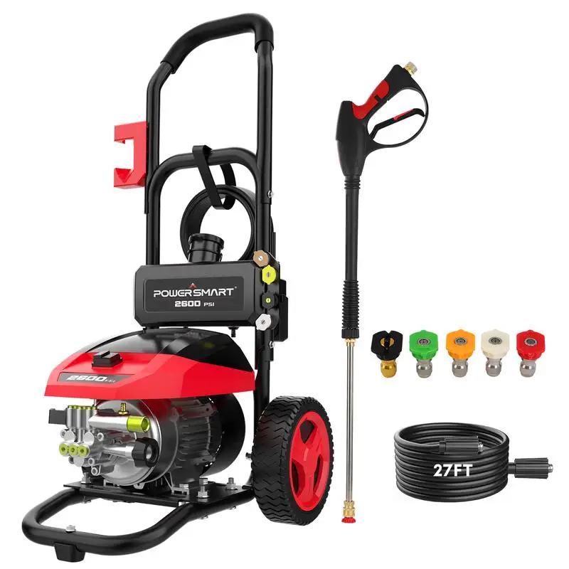 PowerSmart 2600 PSI Electric Pressure Washer, 2.0 GPM 1600W with 27FT Hose, 35FT Power Cord, 5 Nozzles, and 1500ml Foam Cannon