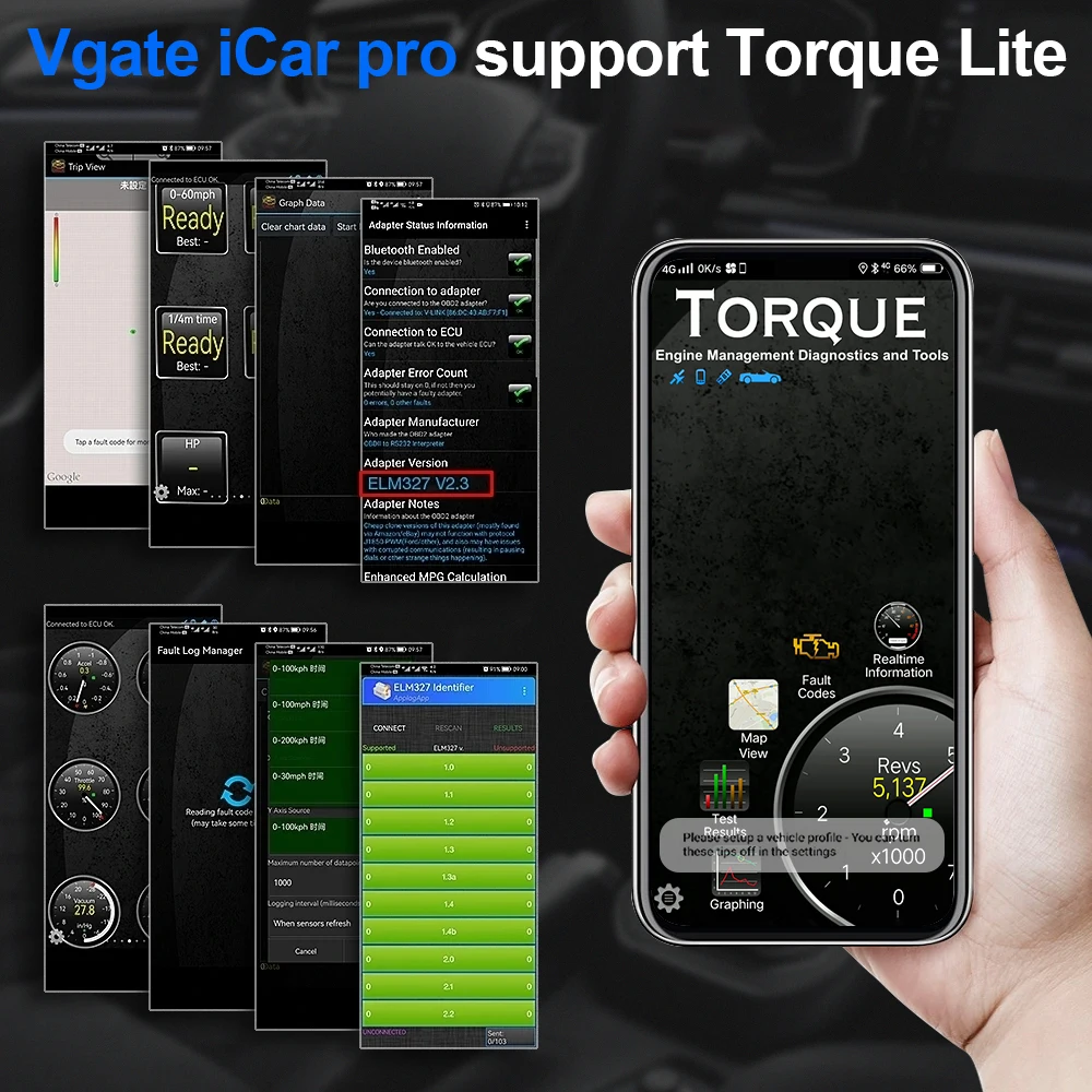 Vgate-iCar Pro OBD2 Scanner, Ferramenta de Diagnóstico Automático, Bluetooth 4.0, Compatível 4.0, Android, IOS, PK, ICAR2, ELM 327, V1.5