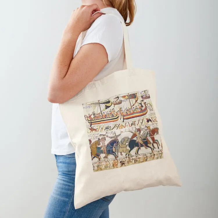 

THE BAYEUX TAPESTRY ,BATTLE OF HASTINGS ,NORMAN KNIGHTS HORSEBACK, ARCHERS AND VIKING SHIPS Tote Bag