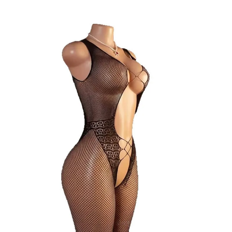 Sexy lingerie teddy body stockings Transparent Netting hollow out temptation perspective Mesh erotic lingerie costume