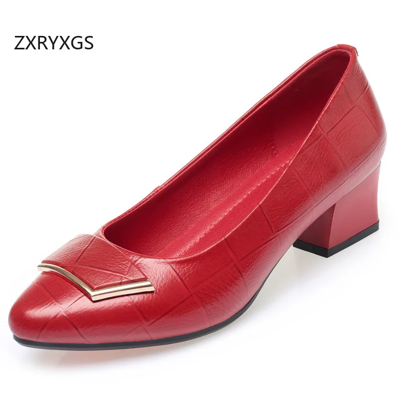 ZXRYXGS Top Layer Cowhide Women's Office Work Banquet Wedding Shoes 2026 Large Size Real Leather Elegant Fashion Shoes Mid Heels