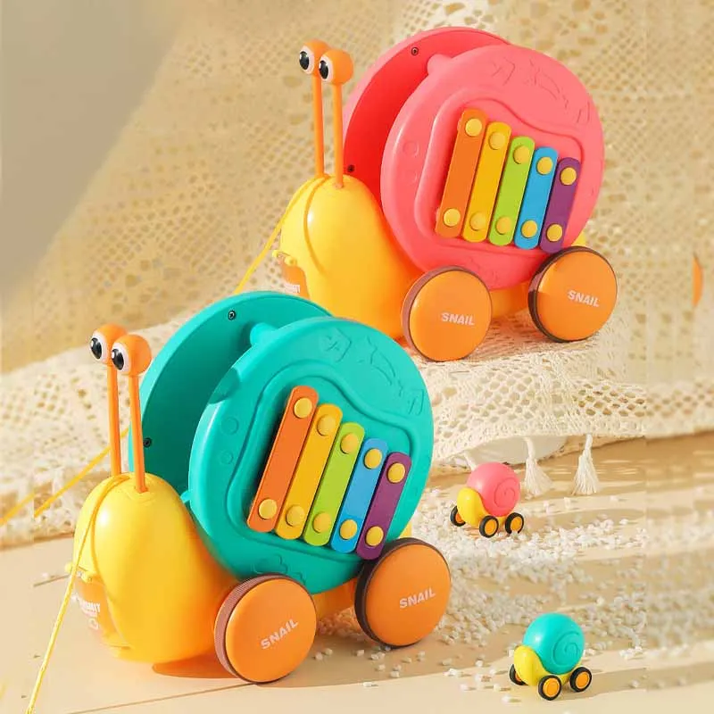 Kinderen Trekken String Schattige Slak Katapult Auto Multifunctionele Puzzel Percussie Instrument Dier Trekkoord Glijdende Auto Peuter Speelgoed