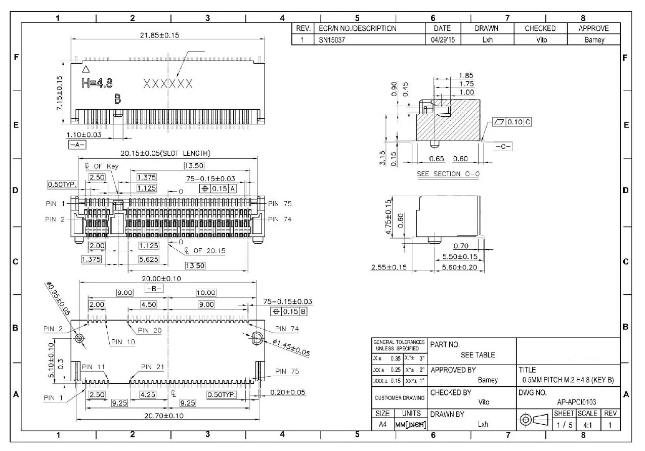 5PCS/APCI0103-P001A   APCI0105-P001A  M2/NGFF interface