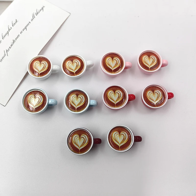 10pcs Cute Love Latte Coffee Cup Charms for Jewelry Making Findings Kawaii Resin Beverages Pendants for Keychain Earrings C739