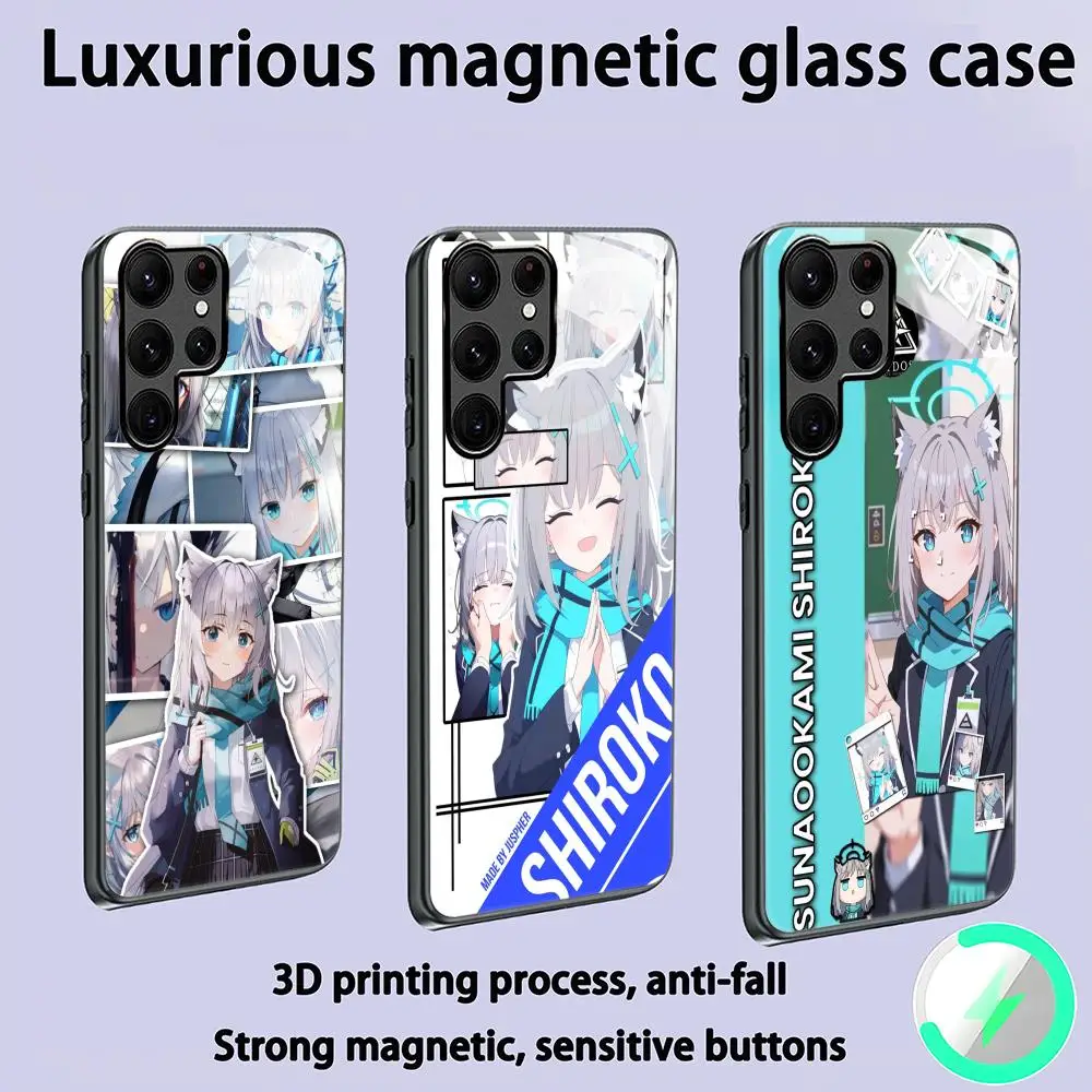Blue Archive Shiroko Phone Case For Samsung S26 S25 S24 S23 S22 S21 S20 Plus Ultra Glass Magnetic Case