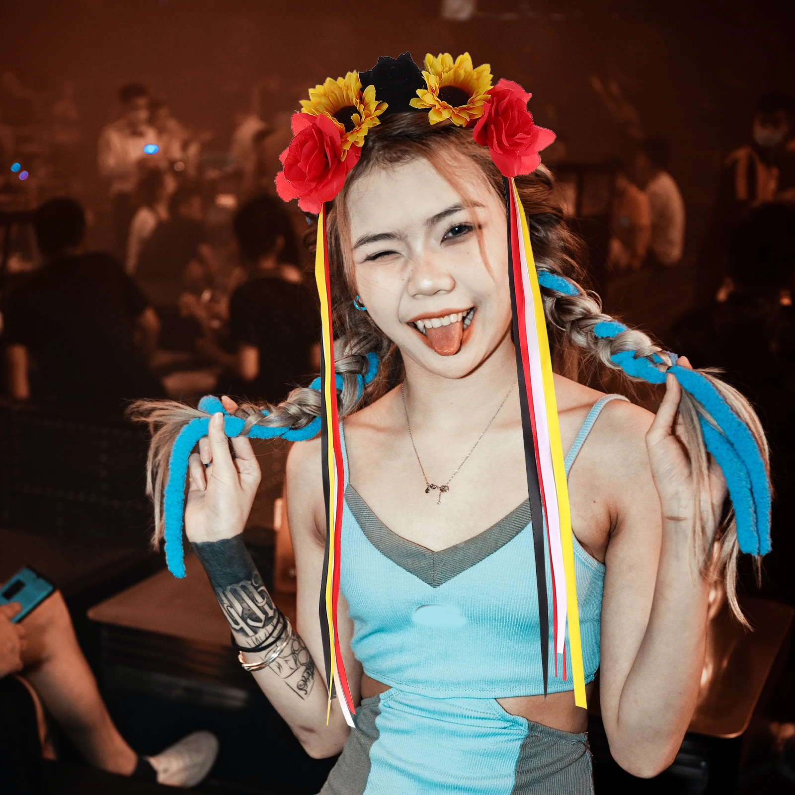 

Artificial Flower Headband Rose for Women Halloween Headbands Hair Headwear Simulation with Ribbon