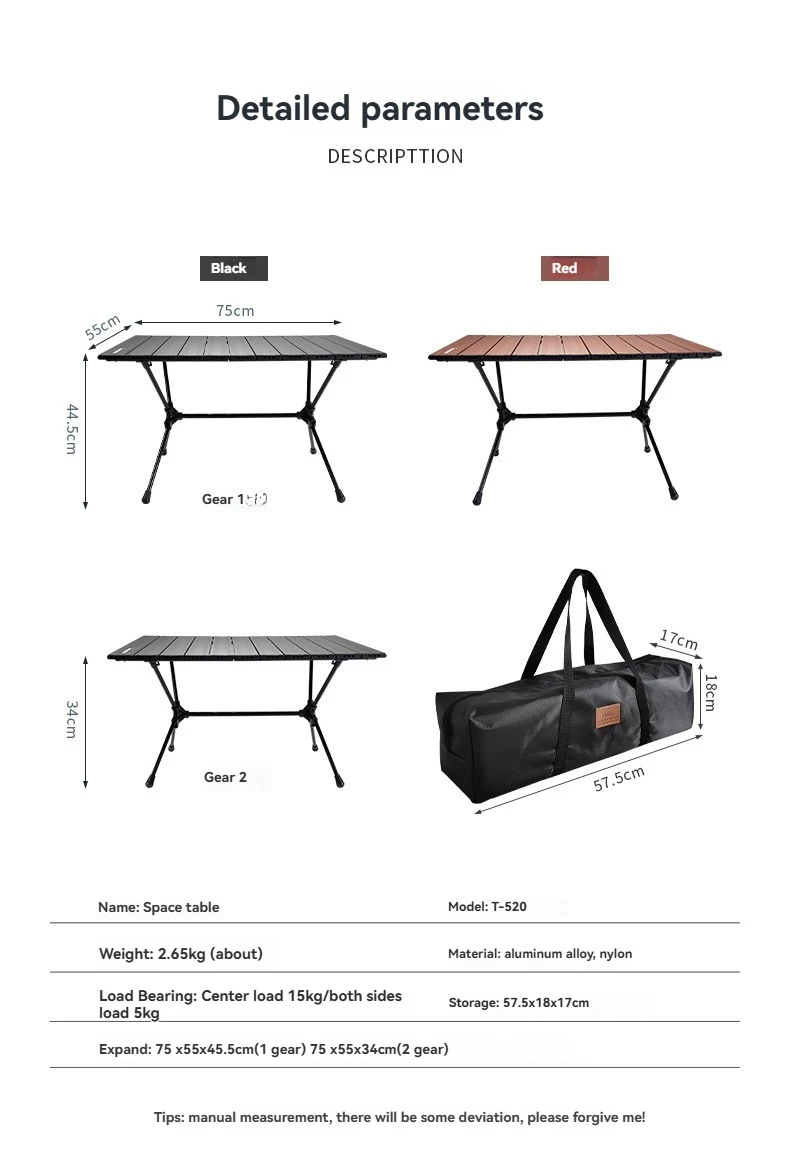 CAMPINGMOON T-520 höhenverstellbarer tragbarer Raumtisch aus Aluminiumlegierung für Outdoor-Picknick und Grillen, klappbarer Tisch – Detail 9