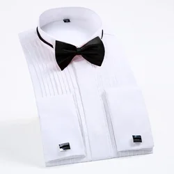 Camisa de vestir de cuello alado clásico para hombre, alas de punta de esmoquin, camisas formales con pajarita roja y negra, Tops de novio para fiesta, cena y boda