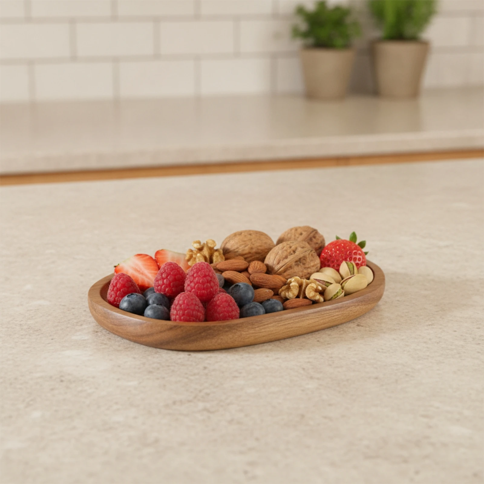 Wood Serving Tray Low-Profile Tray with Raised Rim Wooden Platter Decorative Long-Lasting for Tea Time