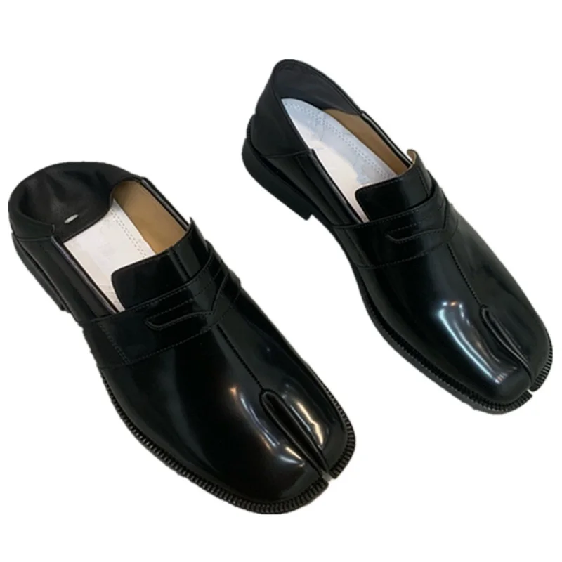 

Withered Minimalist Women's Shoes French Elegant Split Toe Flat Shoes Loafer Shoes Genuine Leather Black Leather Shoes Women