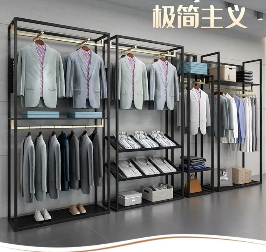 Double layered floor to ceiling high-end shelving, business suit shirt hanger display rack