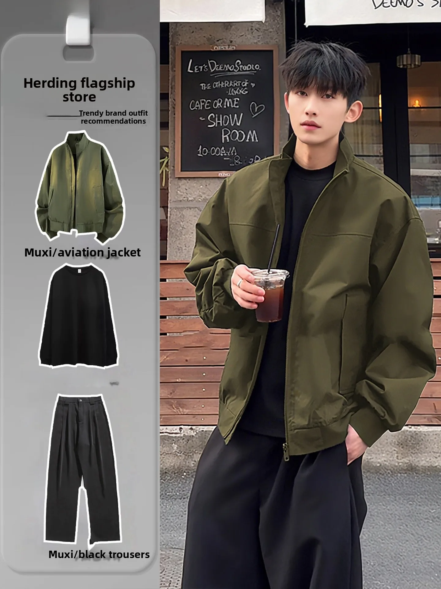 

Американский военный рабочий костюм-комплект: мужская куртка-пилот, модная винтажная верхняя одежда премиум-класса, осенний повседневный комплект.