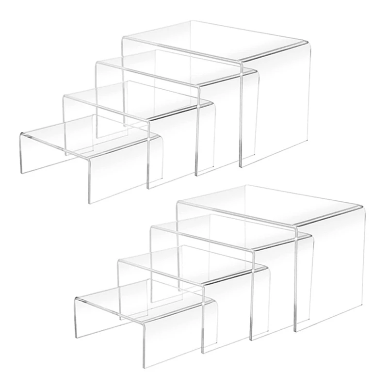 8 peças 2 conjuntos de risers acrílicos pequenos, suporte de exibição acrílico transparente grosso, vitrine de mesa retangular colecionável