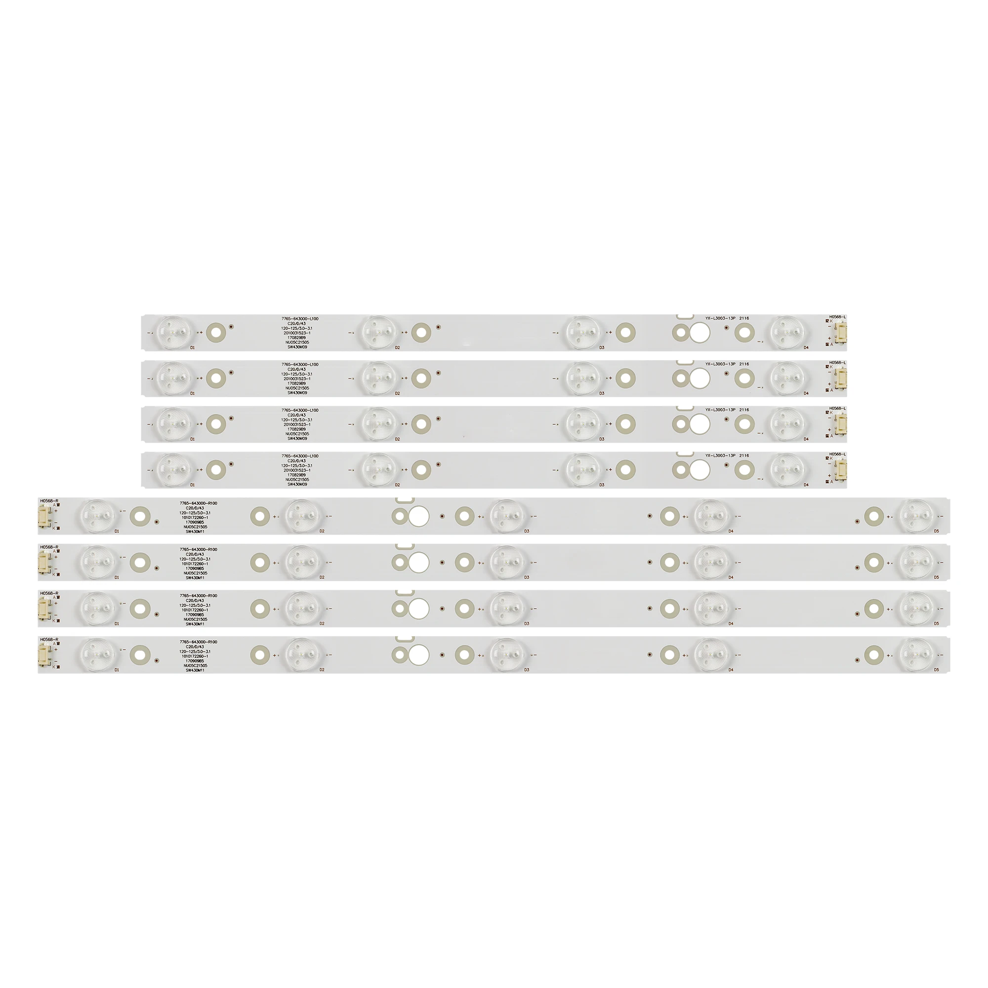 New 8pcs/Kit LED strips for  43 TV CRH-A4330300104L6CN Rev1.0 I CRH-A4330300105R6CN Rev1.0 7710-643000-L100 7710-643000-R100