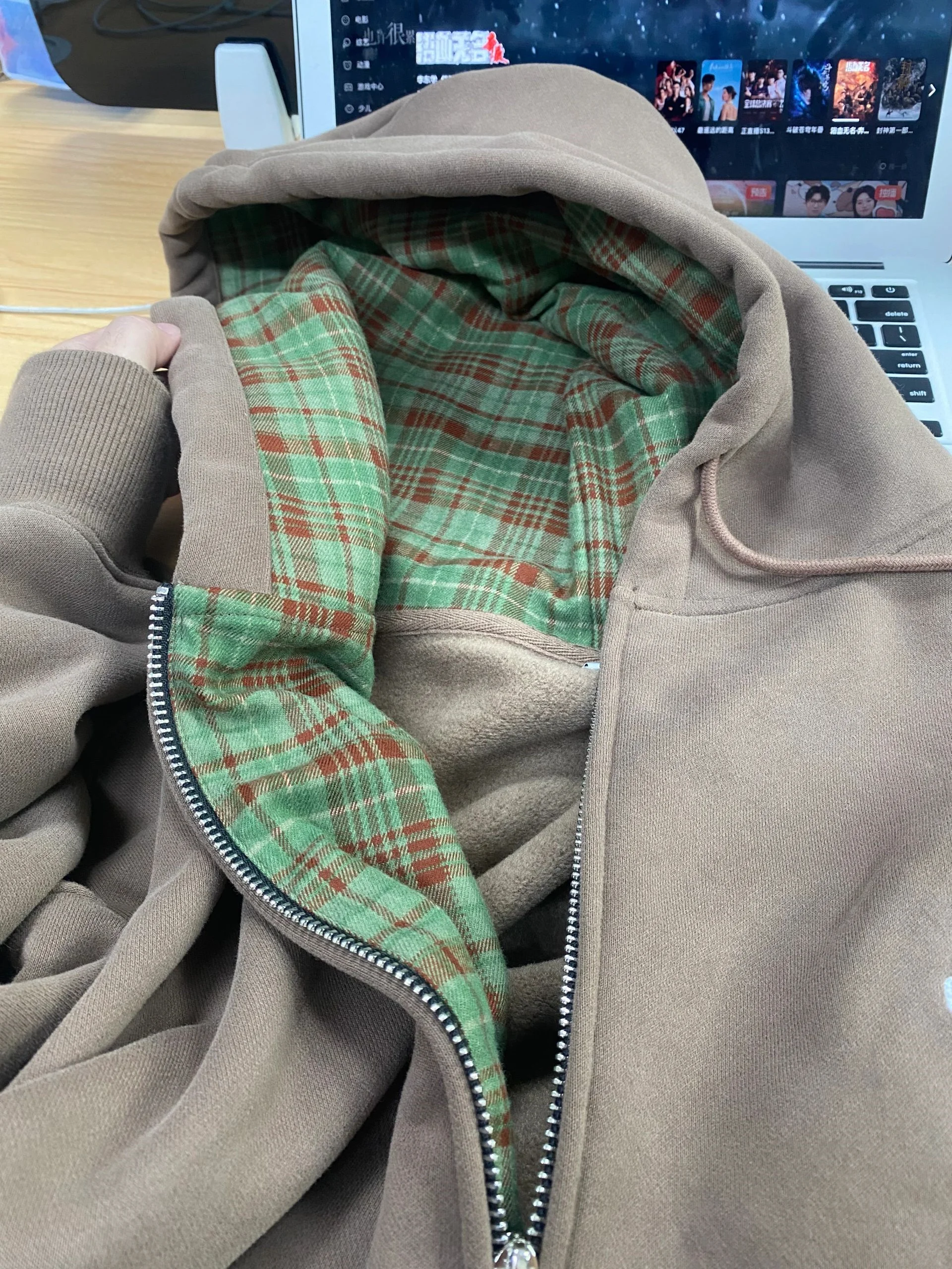 เสื้อสเวตเตอร์มีฮู้ดลายตารางสี - Vintage Zip Hoodie บทวิจารณ์และราคา