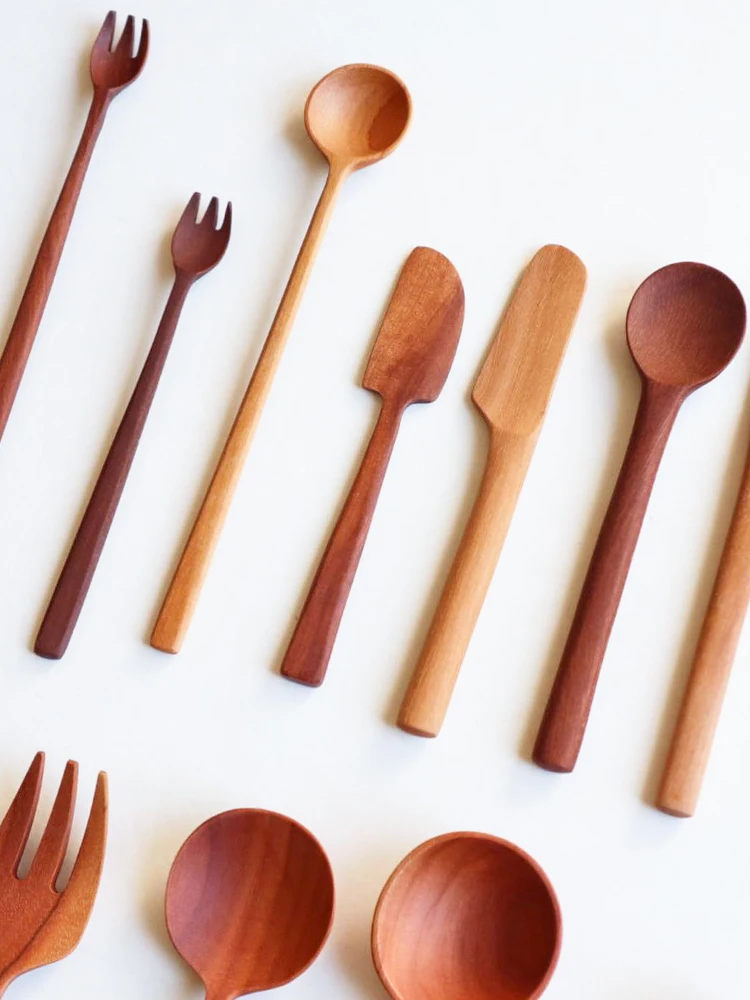 

Retro Wooden Dining Utensils Steak Pasta Dinner Fork Cake Dert Soup Spoon Butter Knife Sugar Spoon Stir Sti
