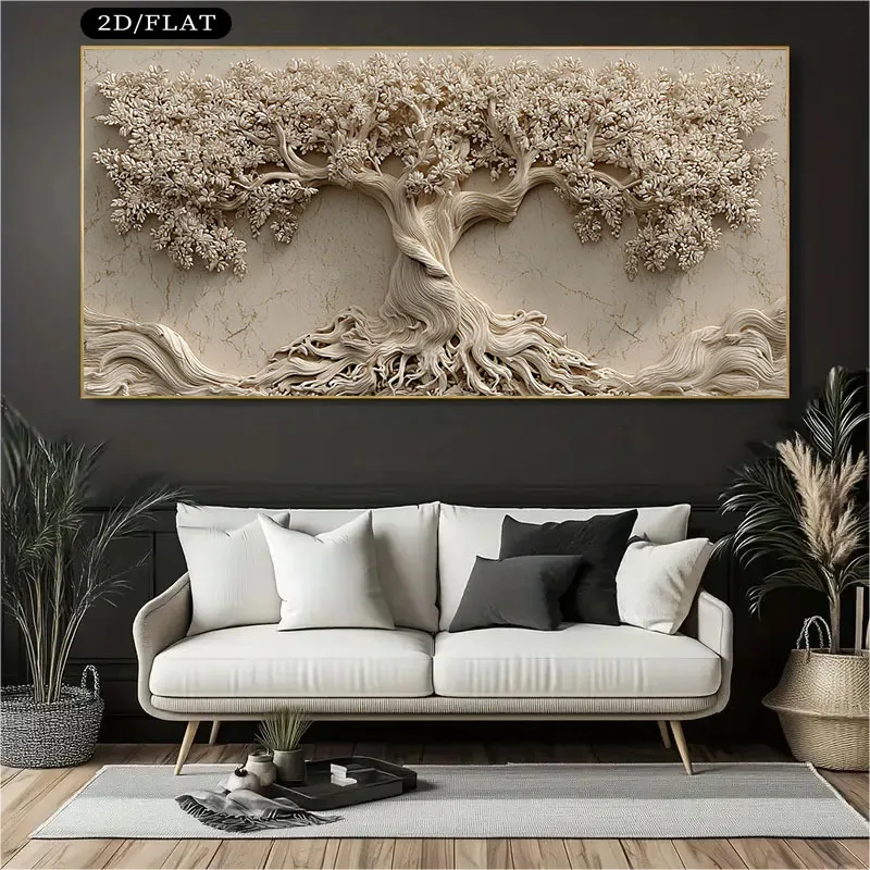 

1pc Modern Abstract Golden Tree with White Flowers Print Art Wall Decor Canvas Frameless Poster Home Decor, Elegant Wall Art