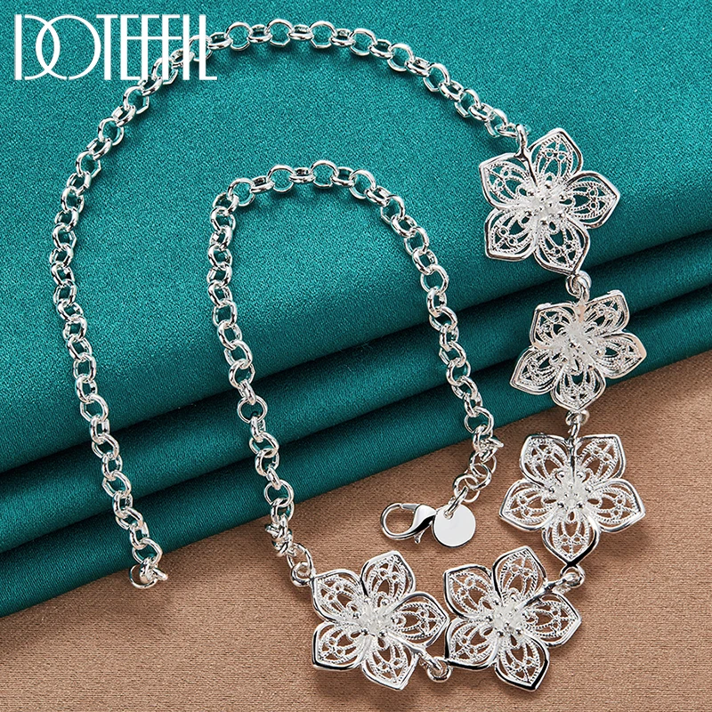 

DOTEFFIL 925 Sterling Silver 20 Inch Five Flower Pendant Necklace Chain For Women Fashion Wedding Party Charm Jewelry