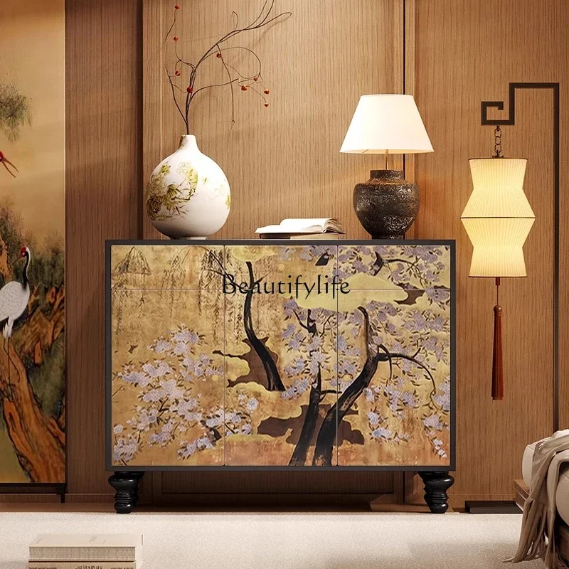 

ls 27French Chinese style solid wood dining side cabinet integrated storage cabinet against the wall