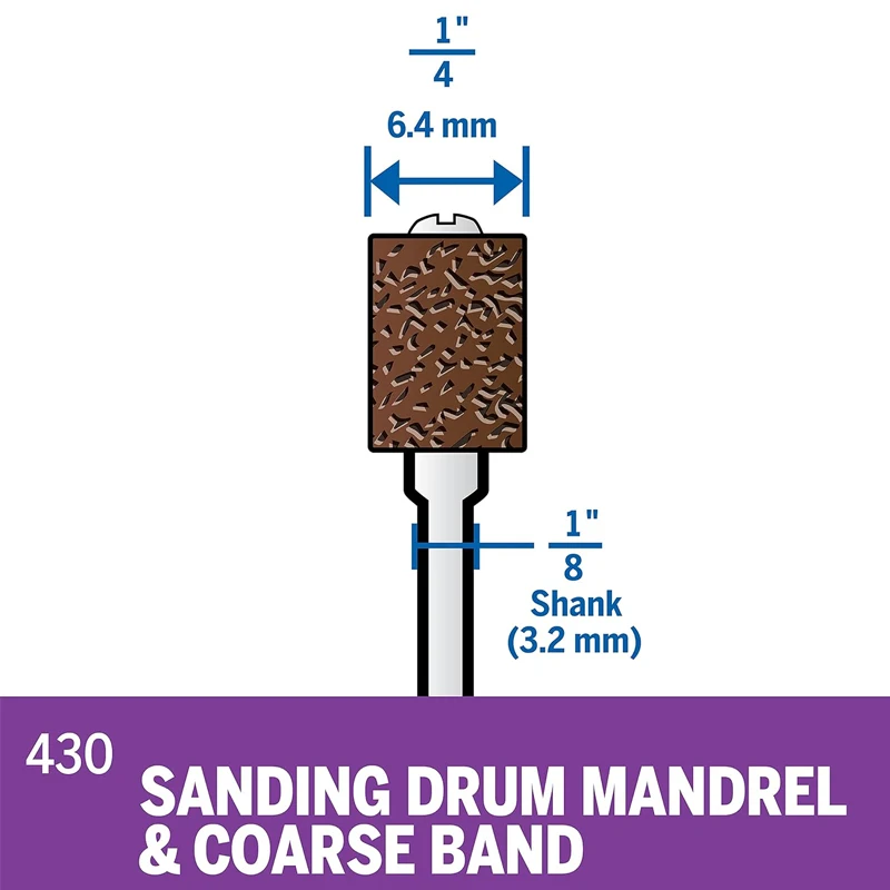 Dremel 430 1/4 Inch Drum Sanding Mandrel 60 Grit Rotary Tool Sanding Bands For Shaping Smoothing Wood and Plastic Materials