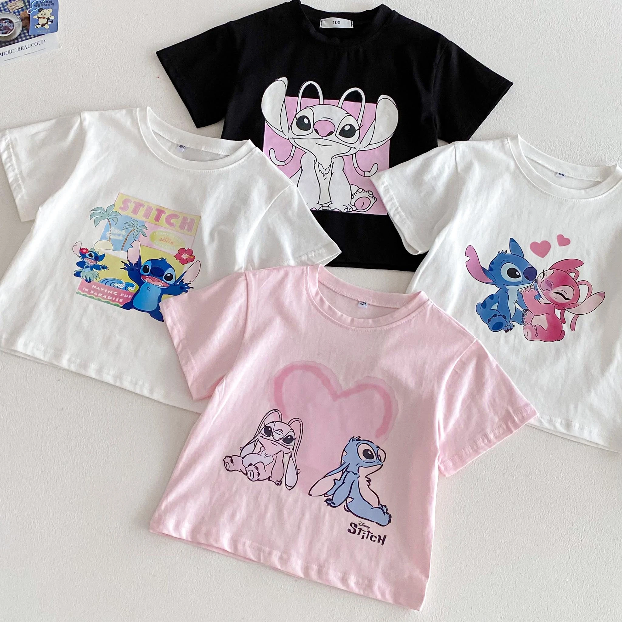 غرزة نمط موضة قمم تي شيرت للأطفال ملابس الصيف نمط جديد الأطفال قصيرة الأكمام تيز الكرتون Crewneck تي شيرت 1-7Y #2