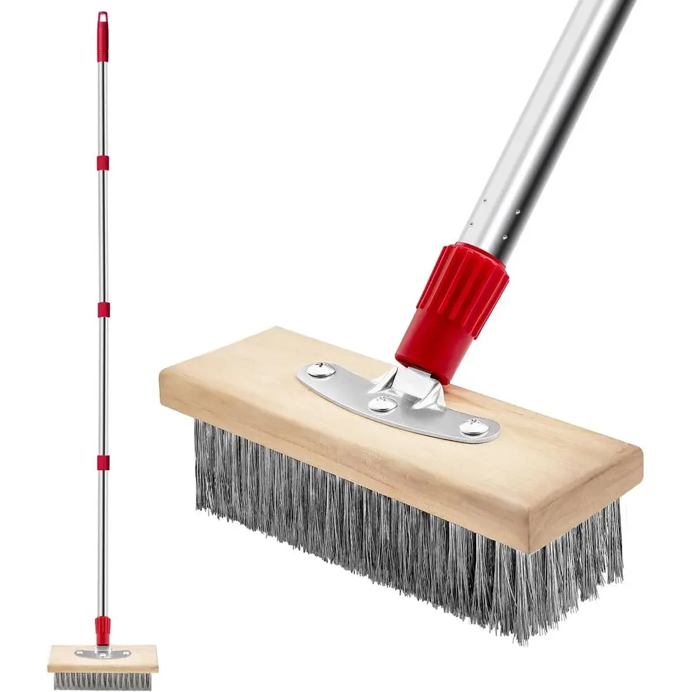 

Швабра с длинной ручкой и металлической щетиной для уборки на улице, идеально подходит для удаления мха, стойких пятен с плитки и многого другого.