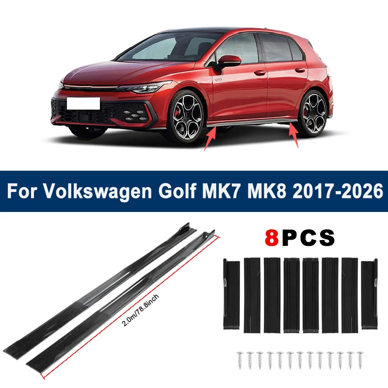

2m Sectional Side Skirt Extension Lips For Volkswagen VW Golf MK7 MK8 2017-2026 - Racing Side Spoiler Car Modified Body Kit