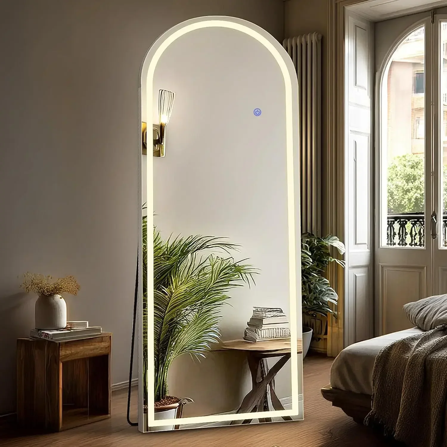 Full Body Wall Mirror with LED Lights 3 Color Lighting, Hanging or Leaning, Floor Standing, Modern Simple Home Wall Decor