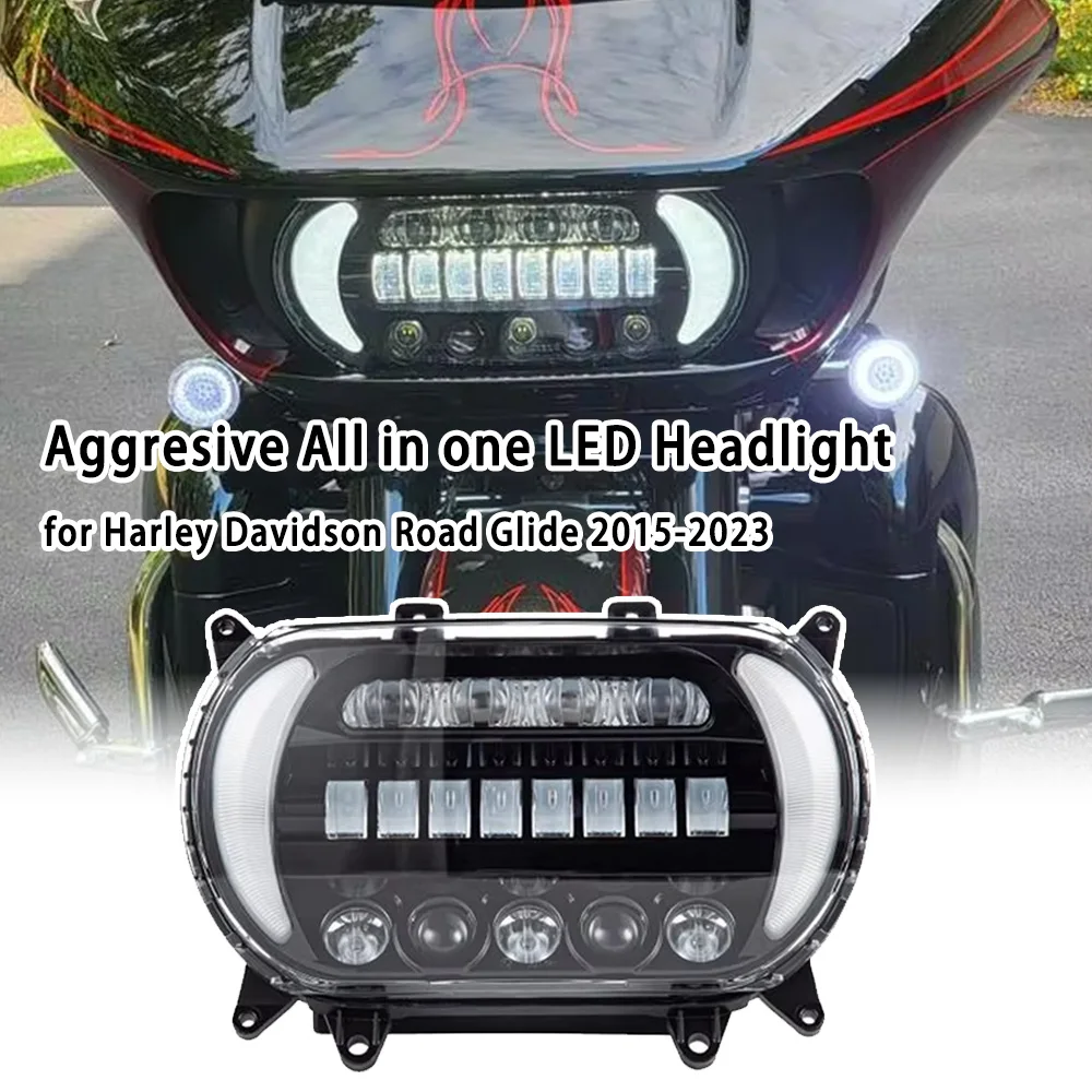 

Motorcycle Aggresive All in one LED Headlight Black Lamp for Harley Davidson Road Glide 2015-2023 Promotion