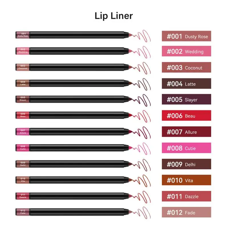 Lápiz labial mate de 12 colores, delineador de labios de terciopelo de larga duración, Maquillaje cosmético, Maquillaje de belleza para mujer, se puede cortar, nuevo