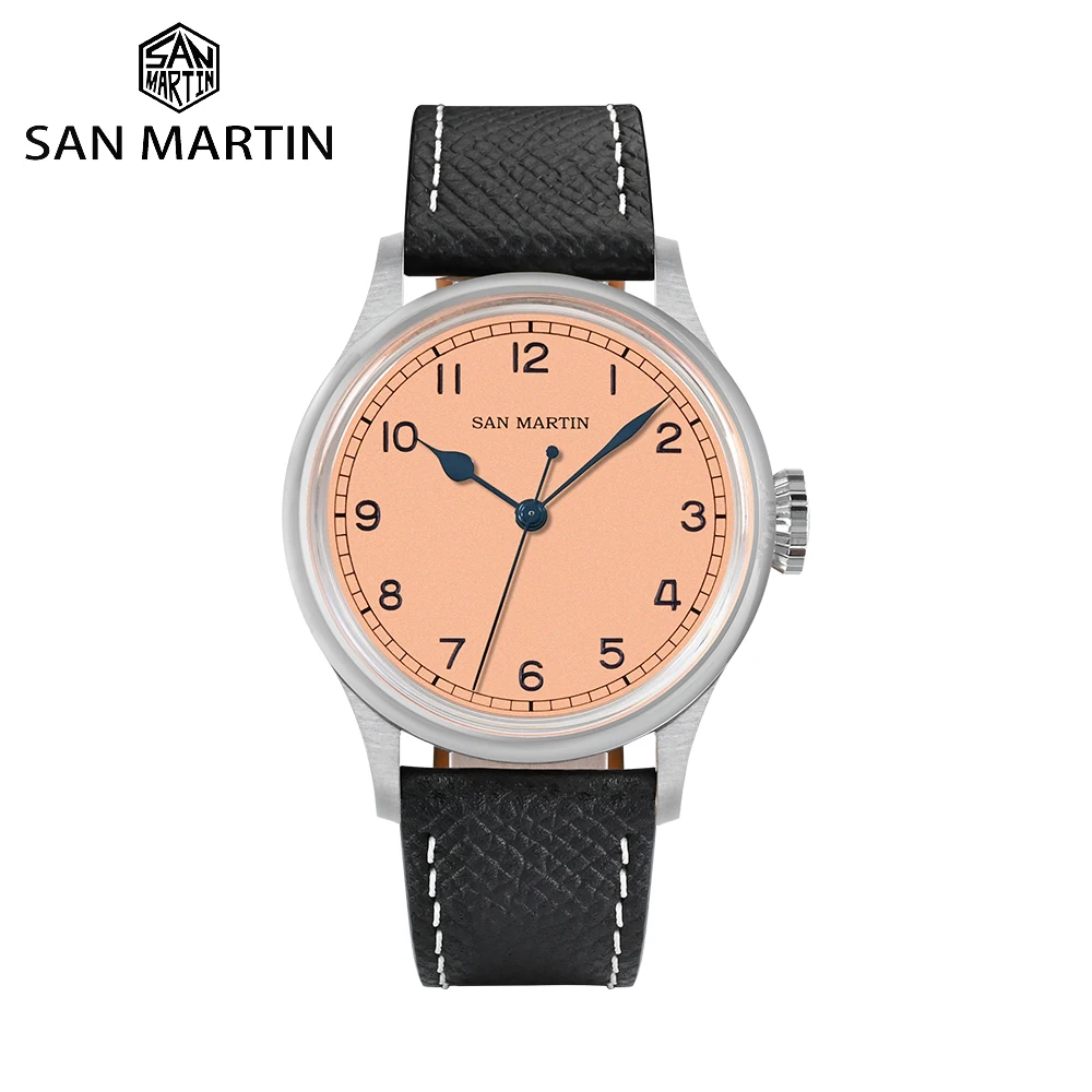 San Martin 38.5mm Pilot Watches for Men Roasted Blue Hands Simple Timepiece NH35 Automatic Mechanical Wrist Watch 10Bar SN0105G