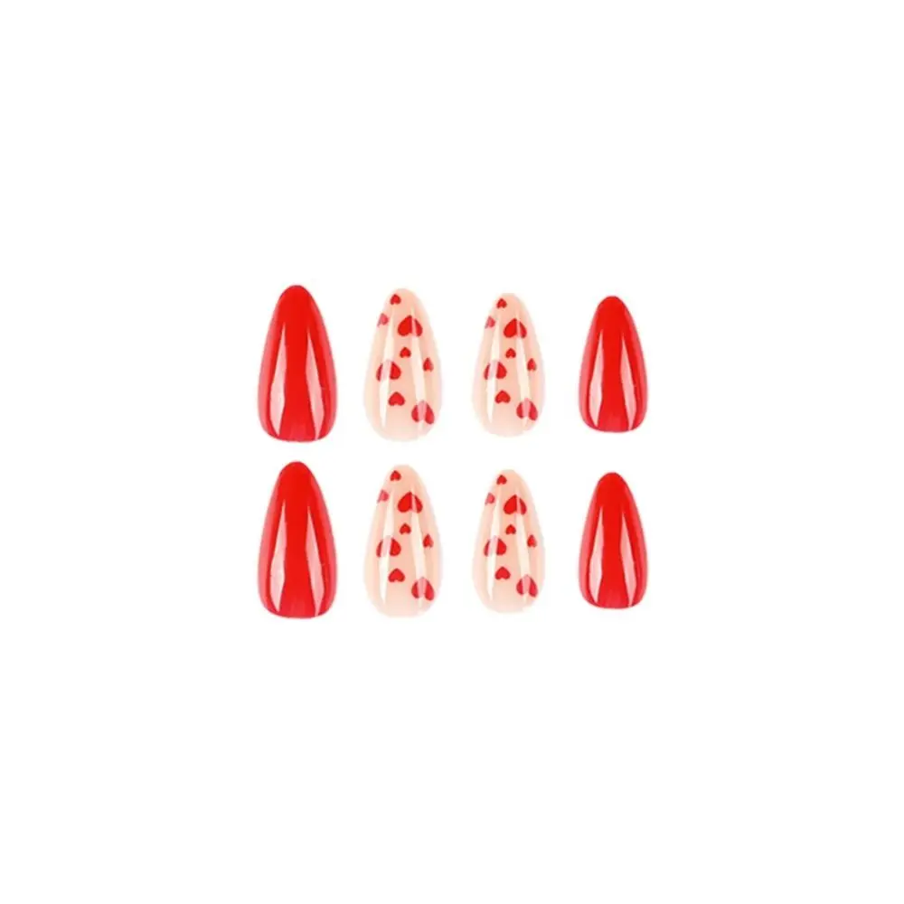 24 قطعة من الأظافر المزيفة على شكل قلب الحب الفرنسي القابل للفصل لوز طويل لعيد الحب #4