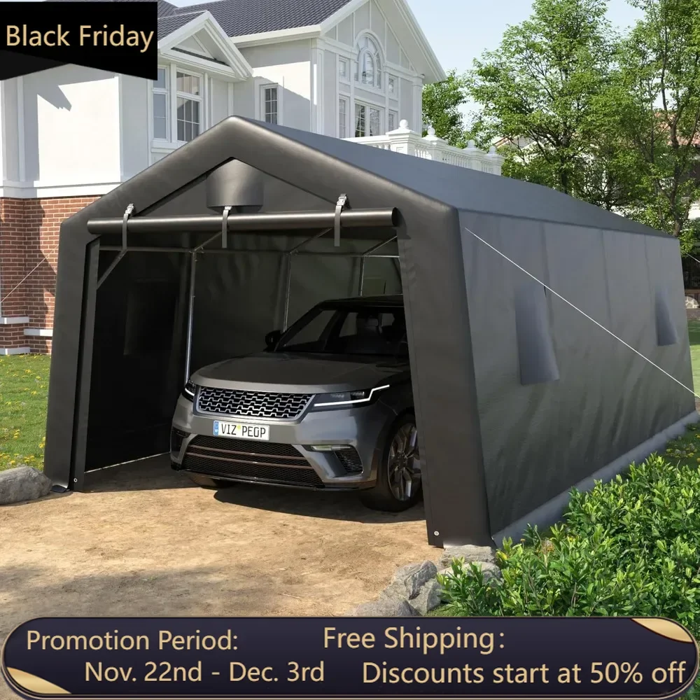 12'×20' Heavy Duty Carport,Car Canopy Portable Garage with Roll-up Zipper Door,Thick Shelter Storage Canopy Tent with All-Steel