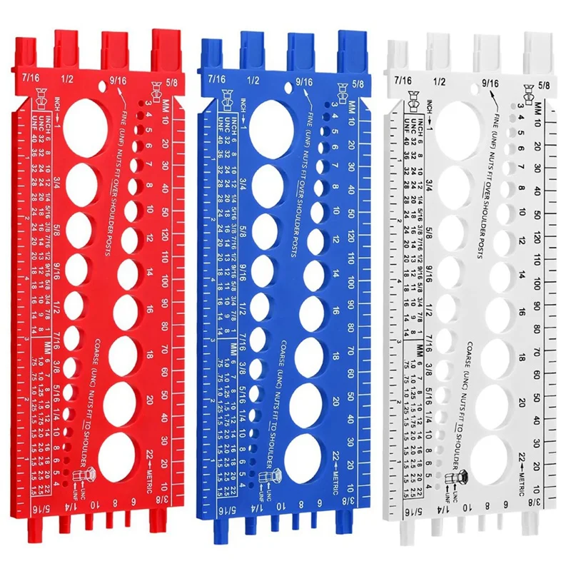 3Pcs Nut Bolt Thread Gauge Plastic Metric And Standard Sizer Tool Bolt Measuring Size And Thread Identifier Gauge