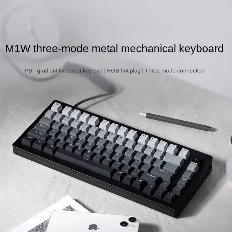 New M1W Wireless Bluetooth Three-mode Mechanical Keyboard Hot-swappable RGB Gradient Gasket Structure Gaming Mechanical Keyboard