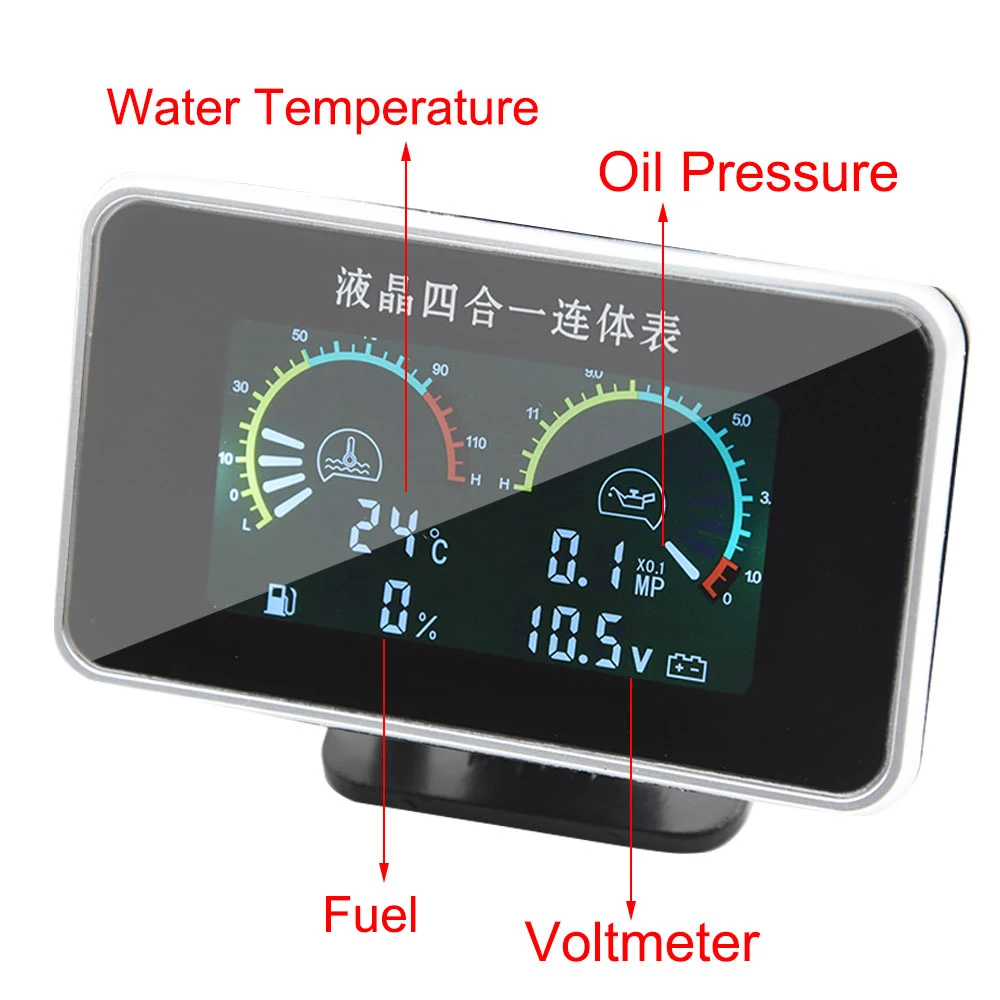 Instrument Panel 4in1 Universal LCD Car Digital ALARM Gauge Voltmeter Oil Pressure Fuel Water Temp 12V for Voltimetro Coche Volt