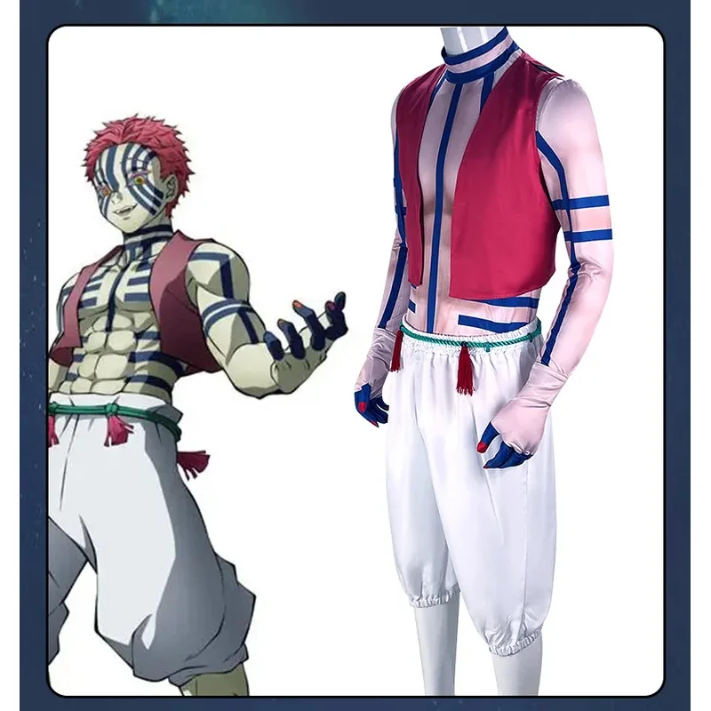 

Аниме Demon Slayer, сезон 3, Akaza, костюмы для косплея Kimetsu no Yaiba Hakuji, брюки, топы, жилет, пояс, перчатки, мужской полный костюм на Хэллоуин