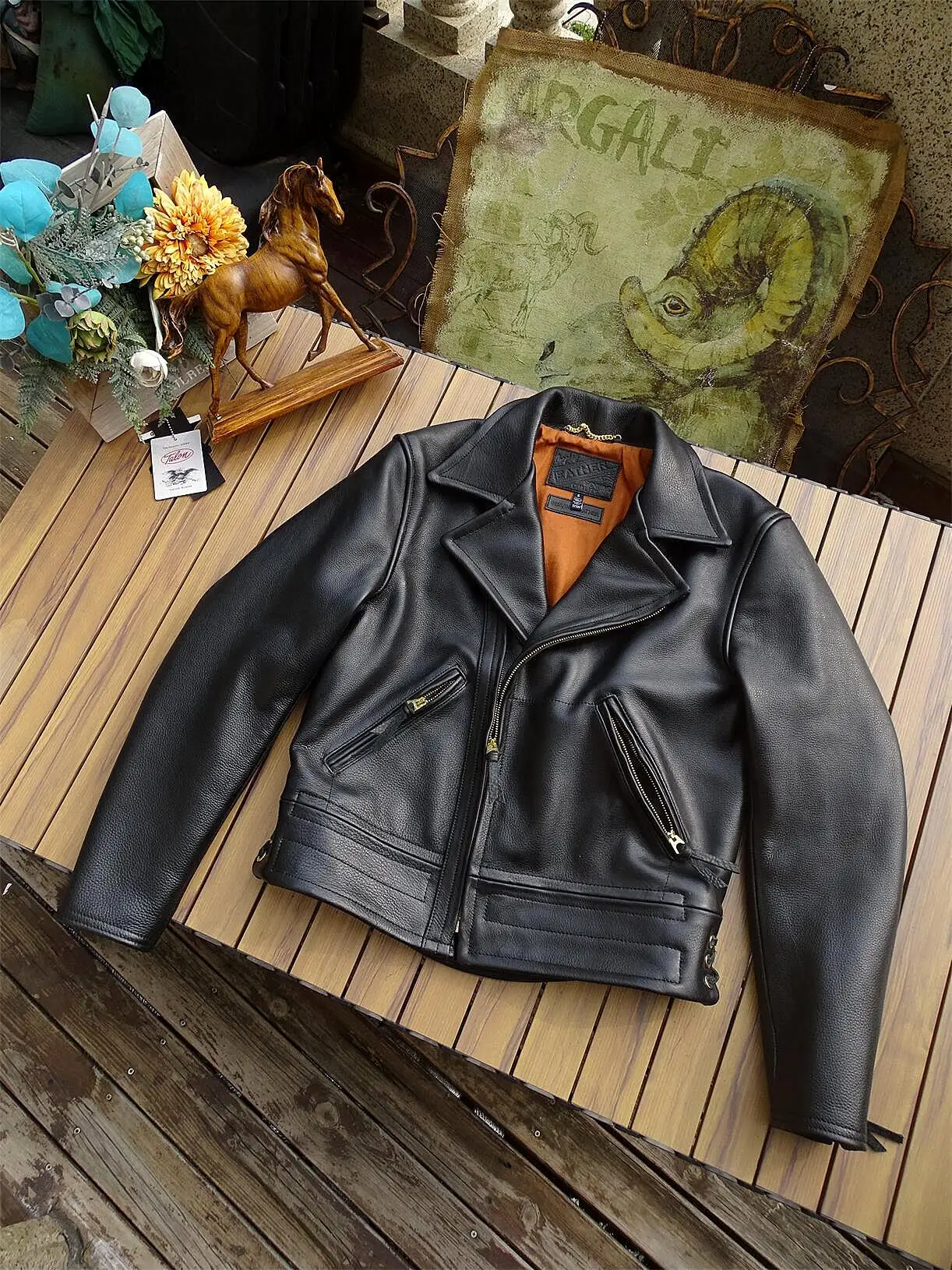 Men\'s Motorcycle Leather Jacket California Highway Patrol Style