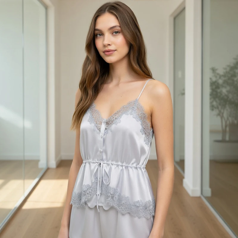 Tornova Lace Satin Tanks Top Women's Elegant Sleeveless V Neck Commute Vest 2026 Fashion Slim Lace Up Female Summer Sling Top