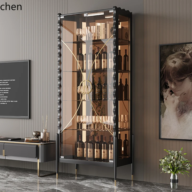 ZMLnew household small glass door against the wall, living room light luxury dining side high-end display cabinet