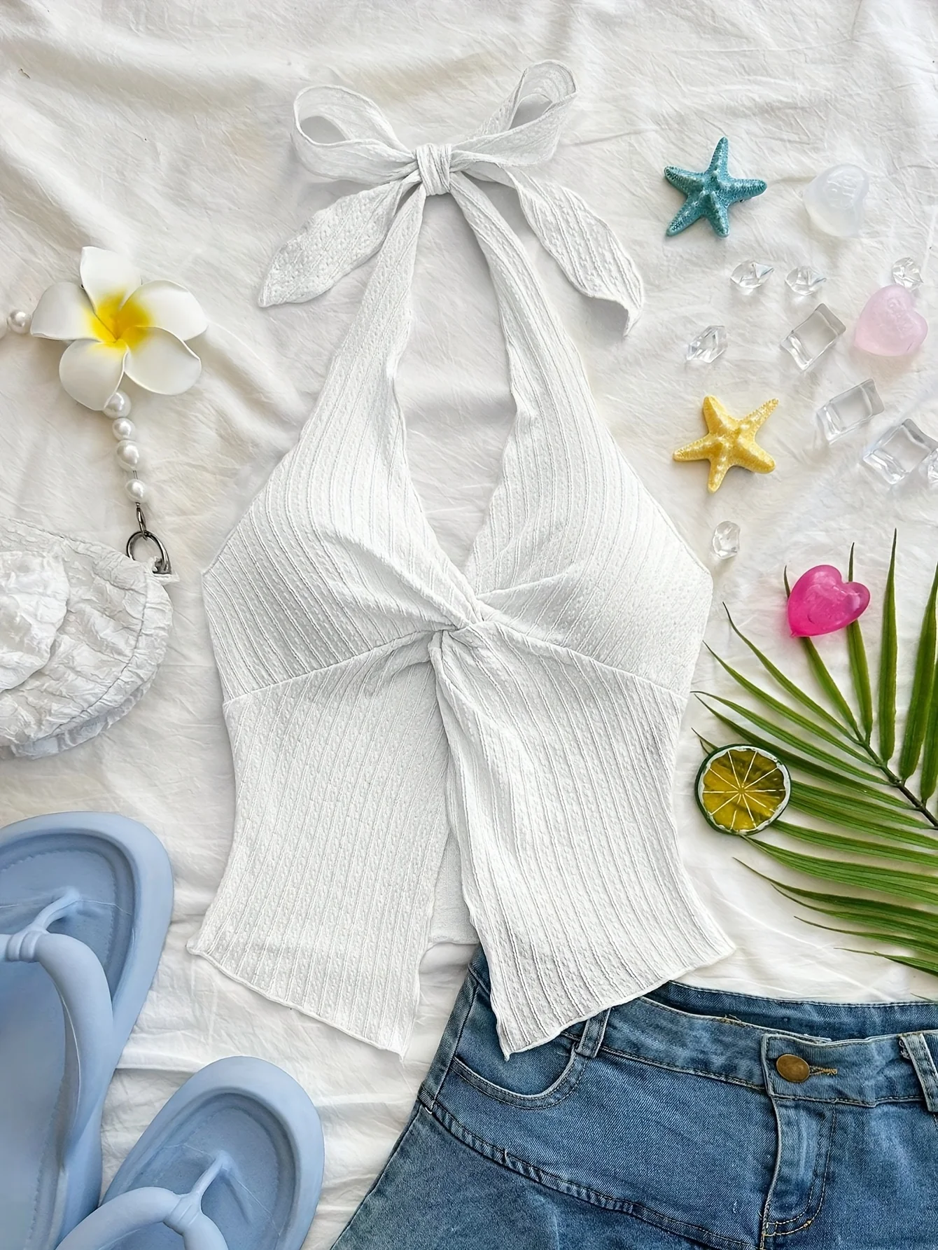 Frühlings- und Sommermode: Neue elegante, einfarbige, vielseitige Neckholder-Weste als Einzelstück – Detail 13