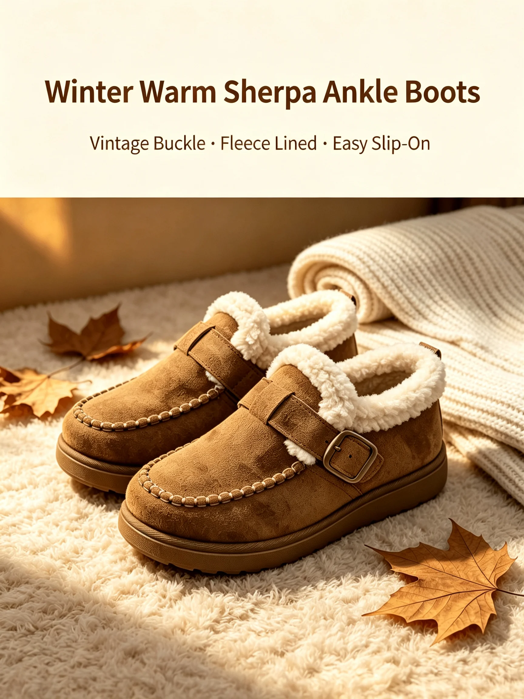 Damen-Stiefeletten mit Fellfutter, Plüsch-Schneestiefel, Warme Kurzstiefel mit Dicker Sohle, Braune Damenstiefel, 2026 Winter-Trend Neuer Stil – Detail 1
